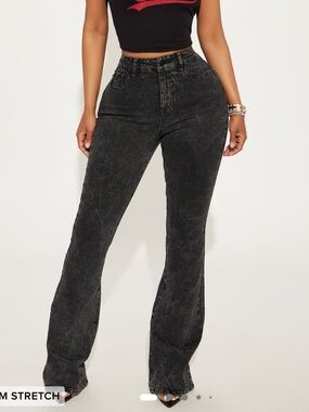Fashion Nova Black Acid-Wash High-Rise Flare Jeans